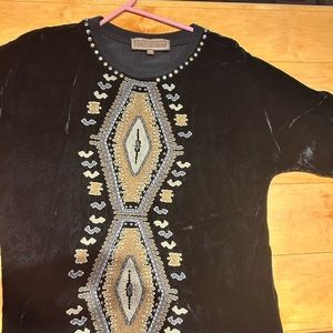 Double D Ranch Black Velvet Top with Beaded Accents